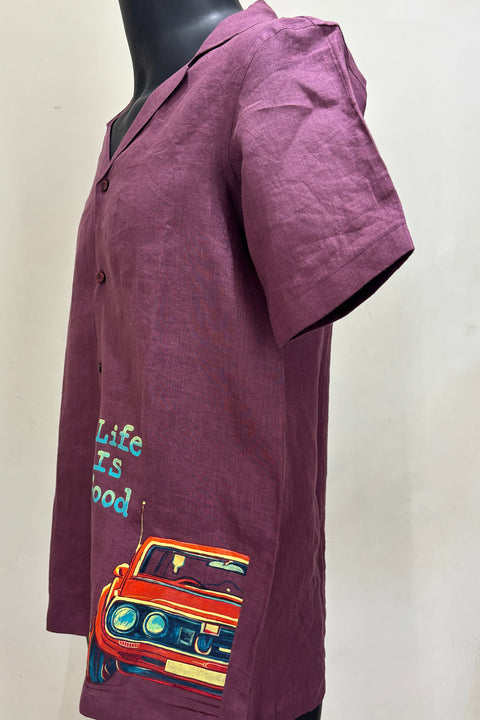Cruise — Burgundy Hand Painted Linen Shirt