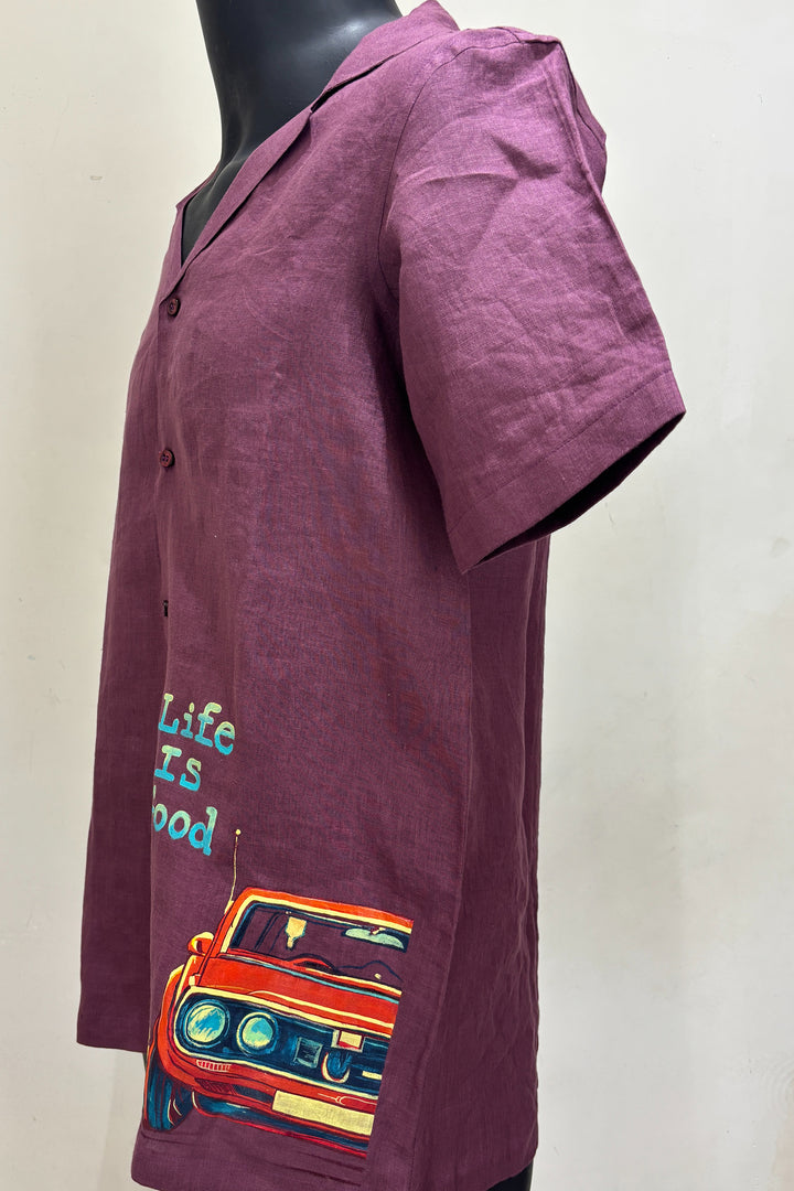 Cruise — Burgundy Hand Painted Linen Shirt