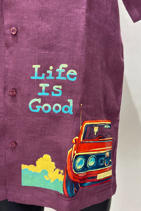 Cruise — Burgundy Hand Painted Linen Shirt