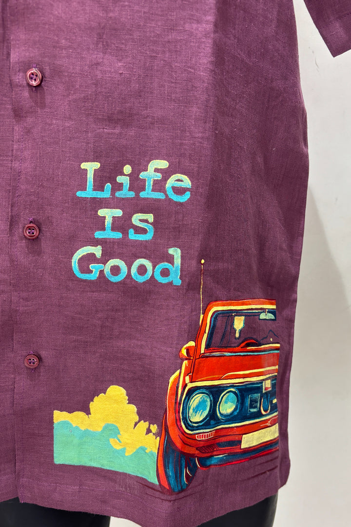 Cruise — Burgundy Hand Painted Linen Shirt