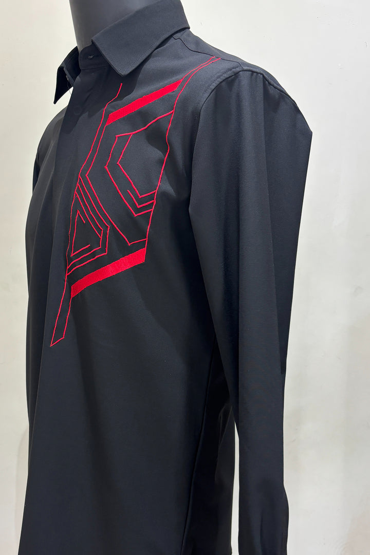 Axton — Black Thread Embroidered 4-Way Stretch Shirt