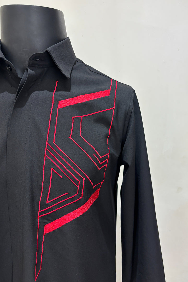 Axton — Black Thread Embroidered 4-Way Stretch Shirt