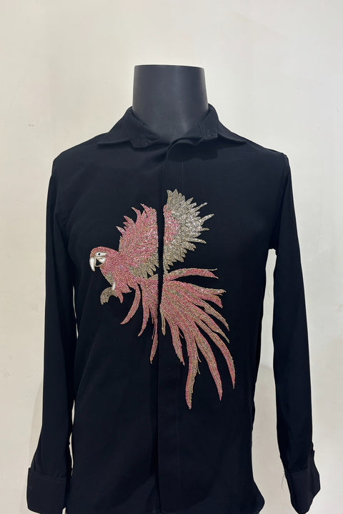 Velour — Black Hand Embroidered Armani Fabric Shirt