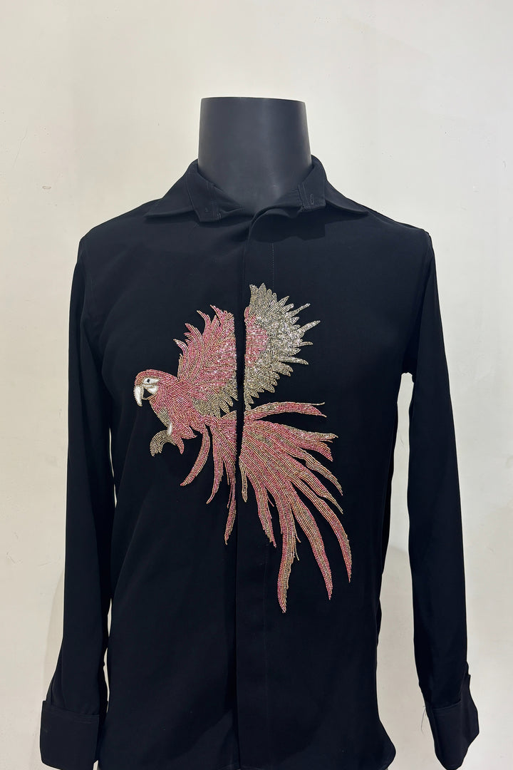 Velour — Black Hand Embroidered British Fabric Shirt