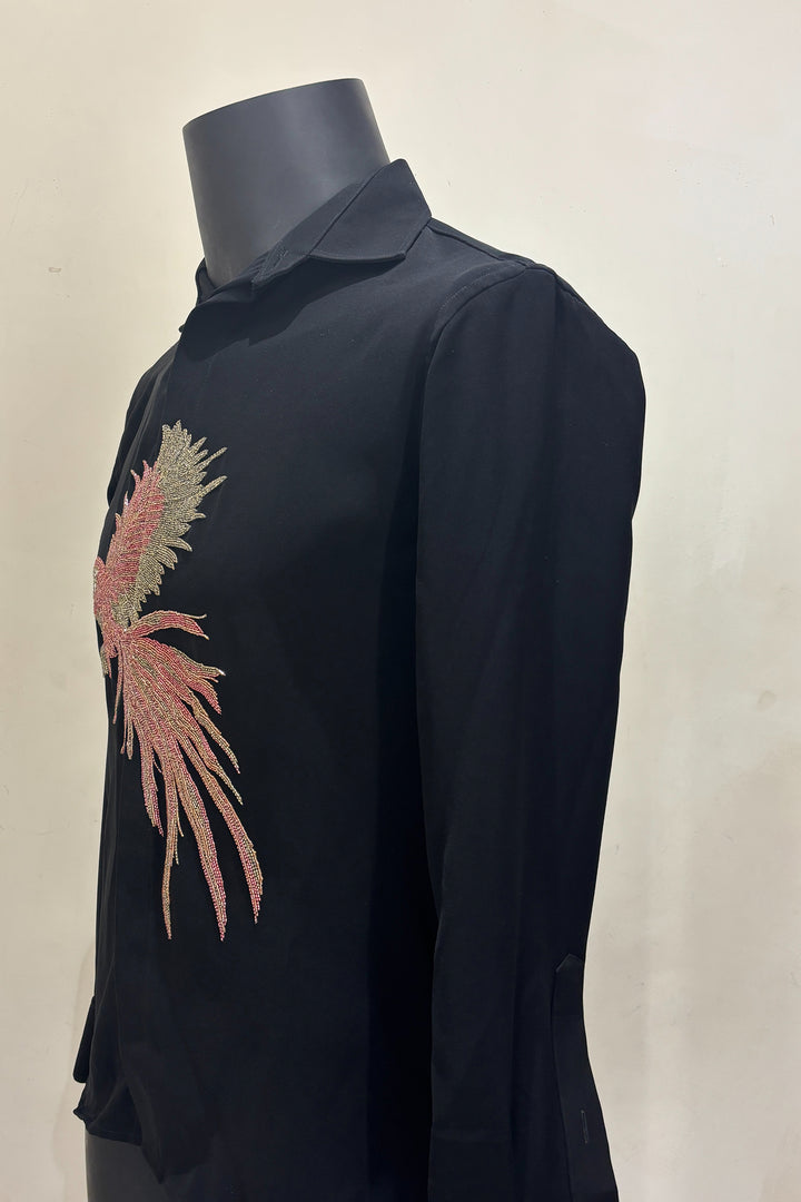 Velour — Black Hand Embroidered British Fabric Shirt