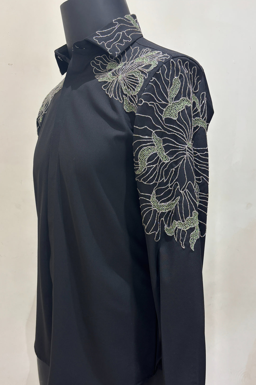 Solaro — Black Hand Embroidered British Fabric Shirt