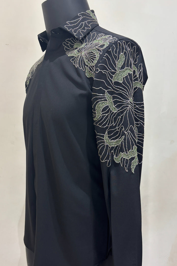 Solaro — Black Hand Embroidered British Fabric Shirt