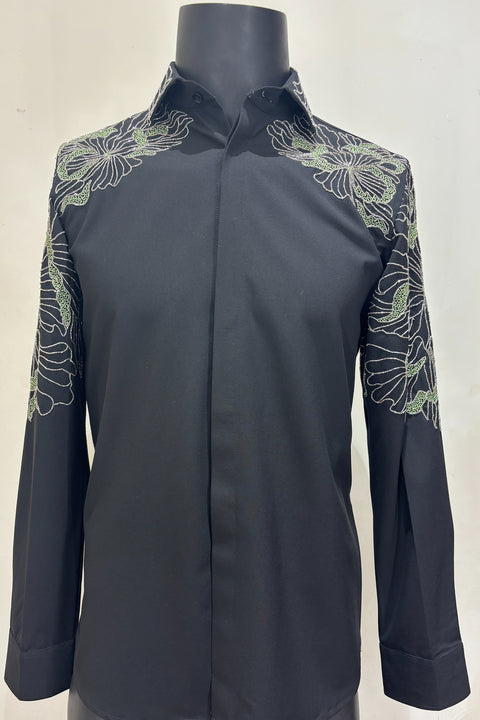 Solaro — Black Hand Embroidered Armani Fabric Shirt