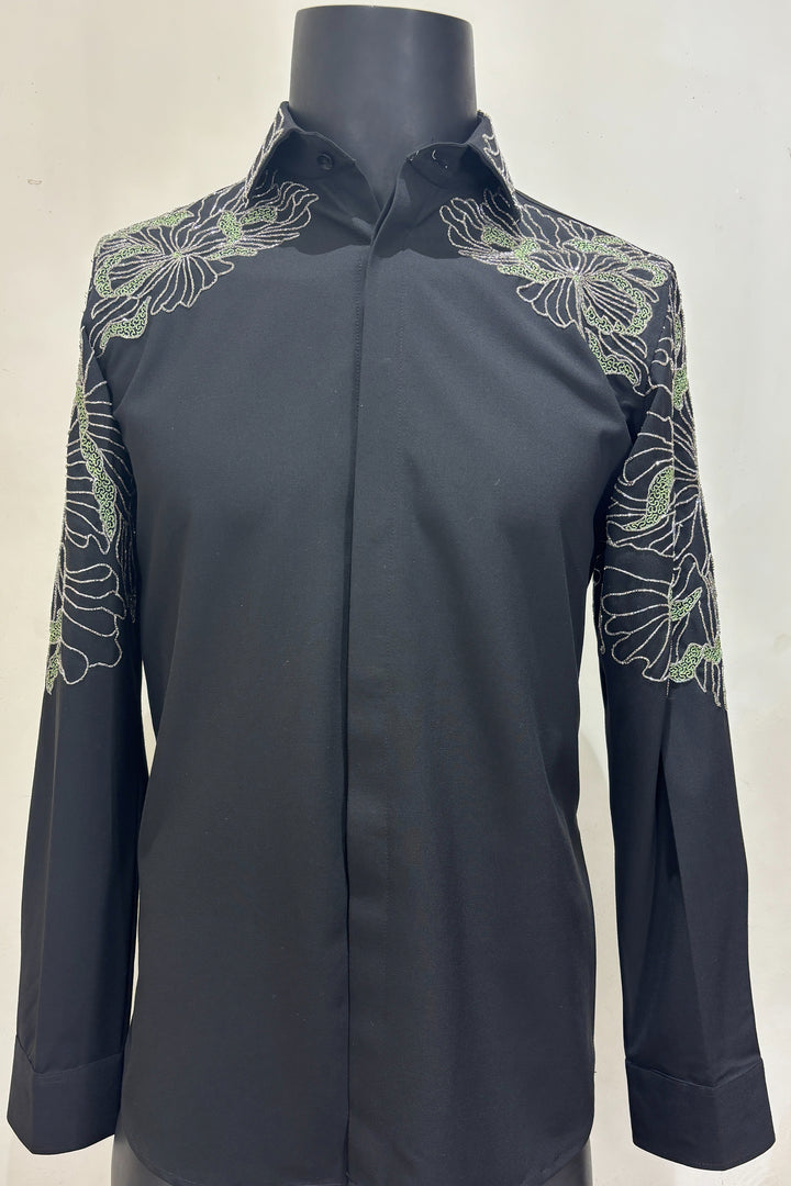 Solaro — Black Hand Embroidered British Fabric Shirt