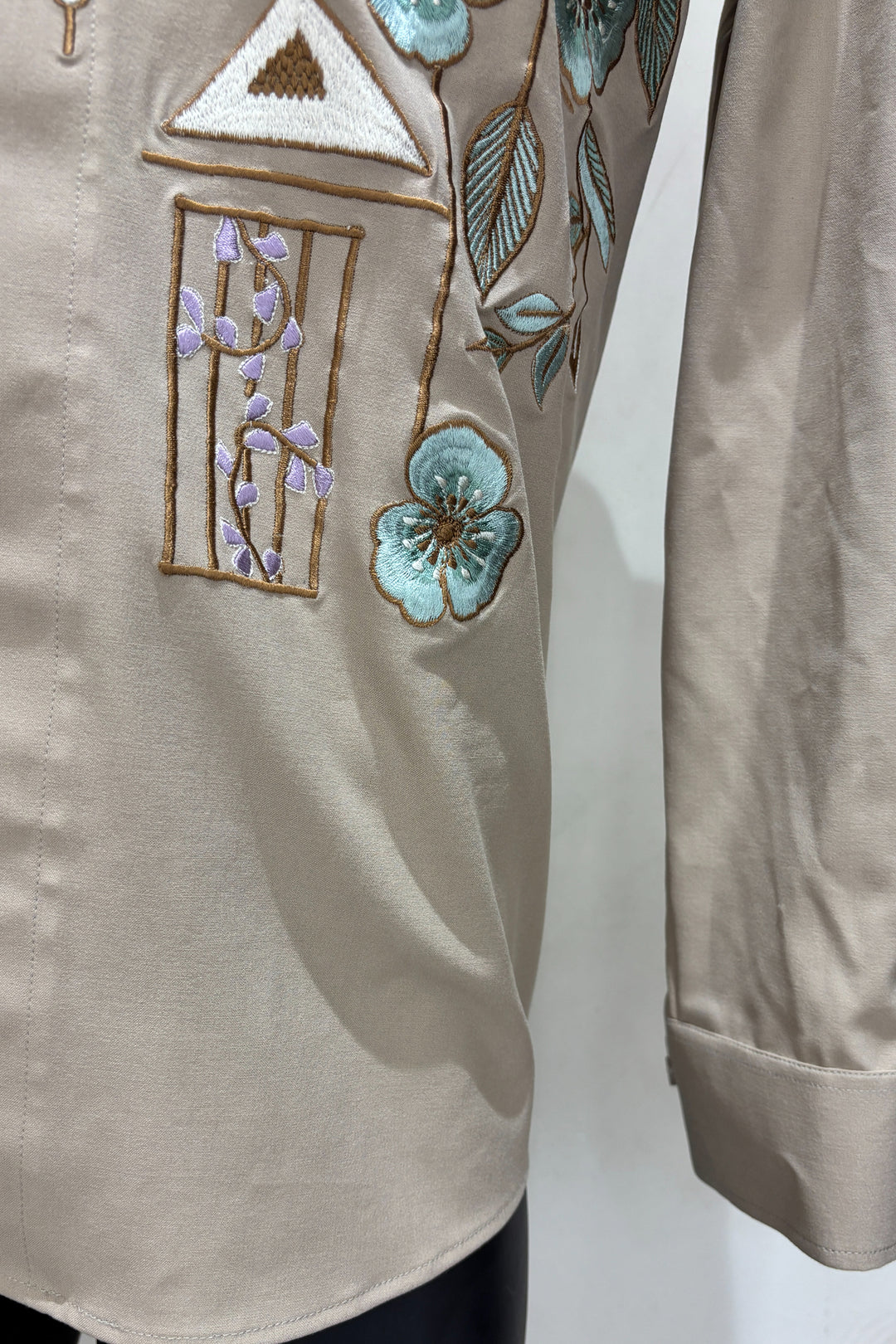 Lattice — Beige Thread Embroidered British Fabric Shirt