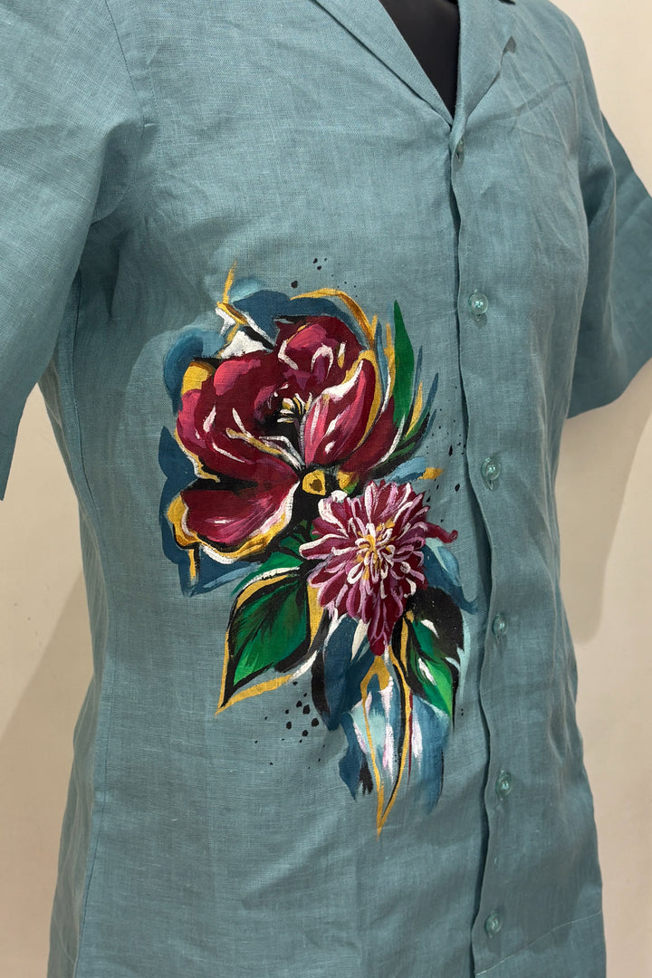 Aqua Bloom — Sea Blue Hand Painted Premium Shirt