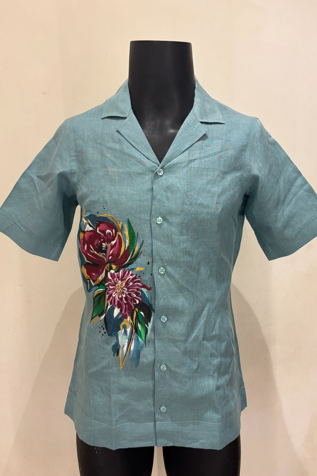Aqua Bloom — Sea Blue Hand Painted Premium Shirt