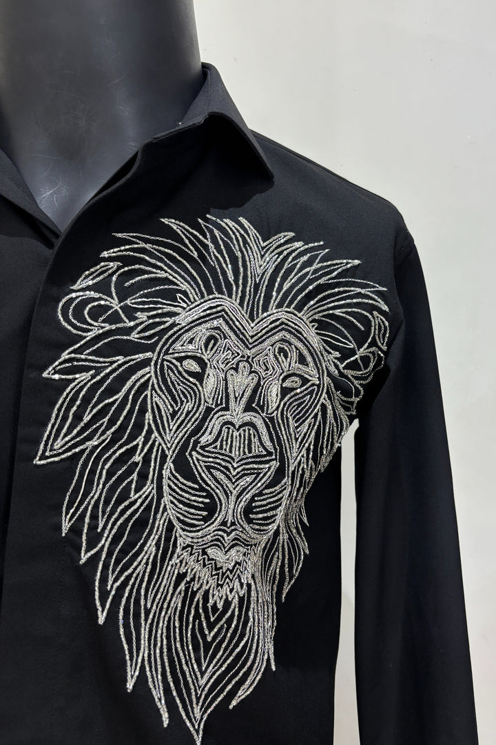 Leoir — Black Hand Embroidered 4-Way Stretch Shirt