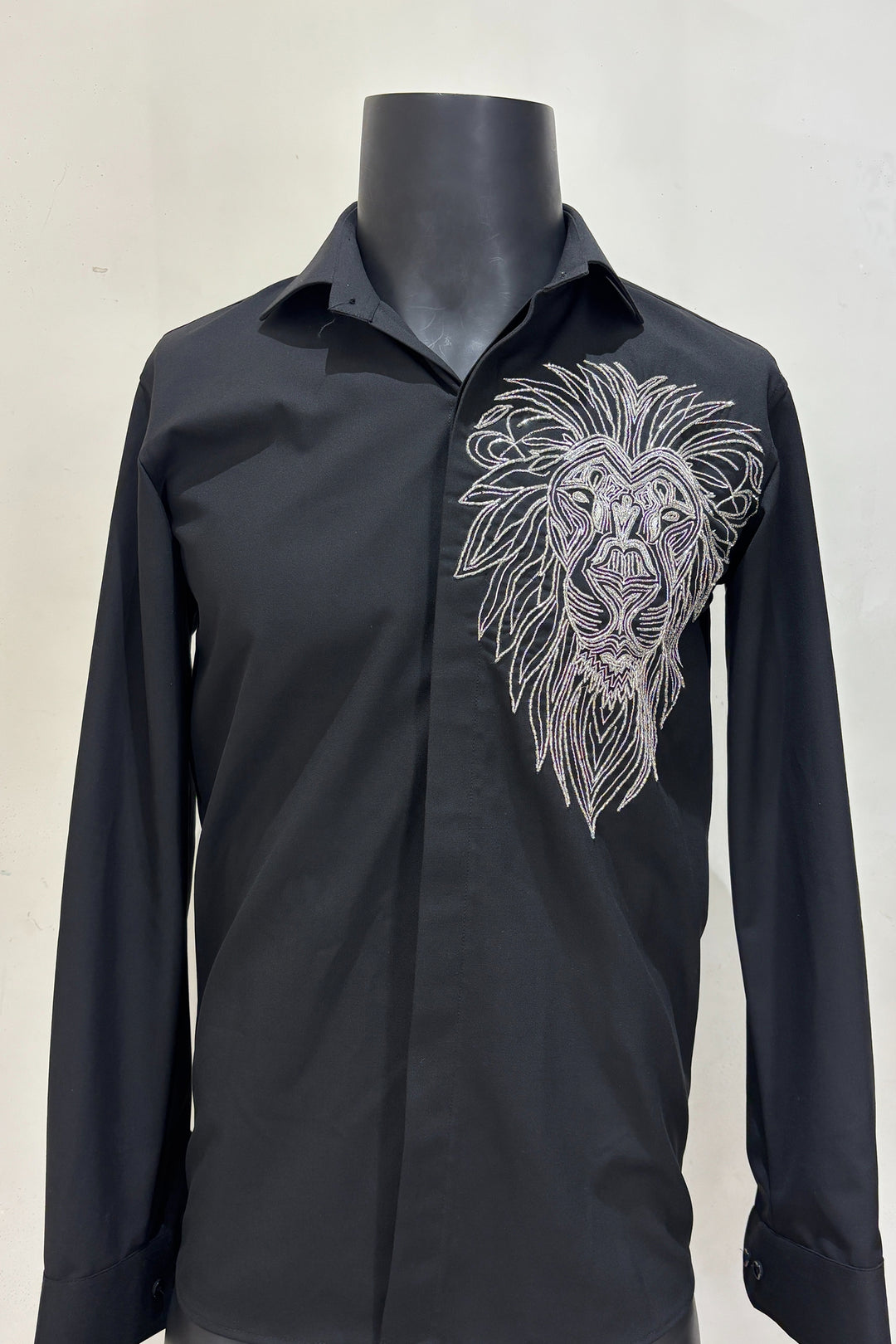 Leoir — Black Hand Embroidered 4-Way Stretch Shirt