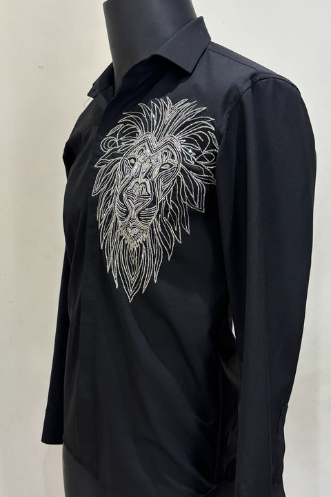 Leoir — Black Hand Embroidered 4-Way Stretch Shirt