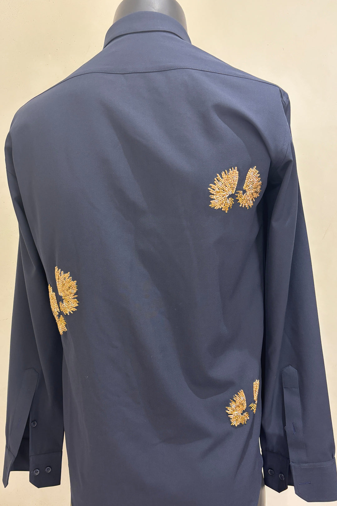 Embers — Navy Gold Burst Embroidered 4-Way Stretch Shirt