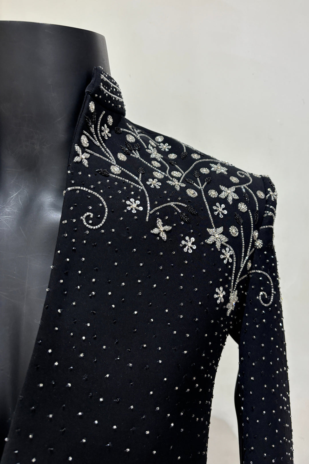 Stardust — Black Crystal Embroidered Armani Fabric Bling Blazer