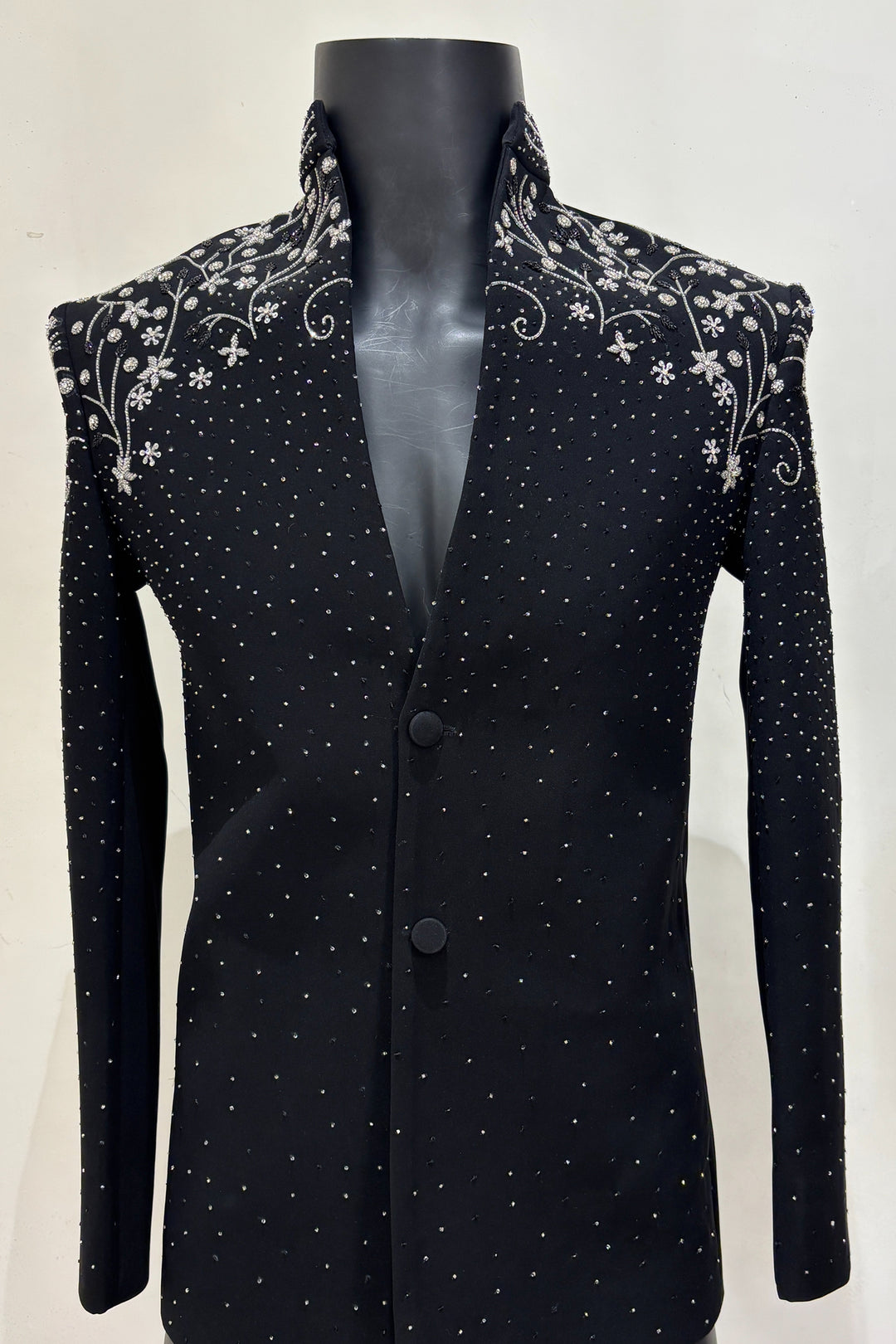 Stardust — Black Crystal Embroidered Armani Fabric Bling Blazer