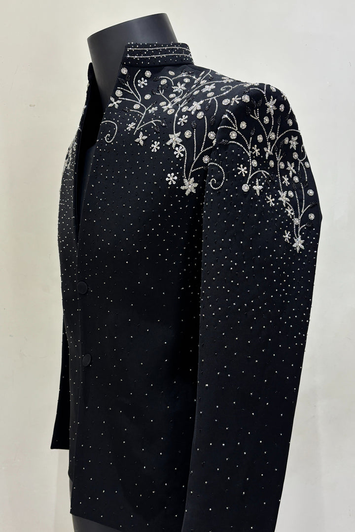 Stardust — Black Crystal Embroidered Armani Fabric Bling Blazer