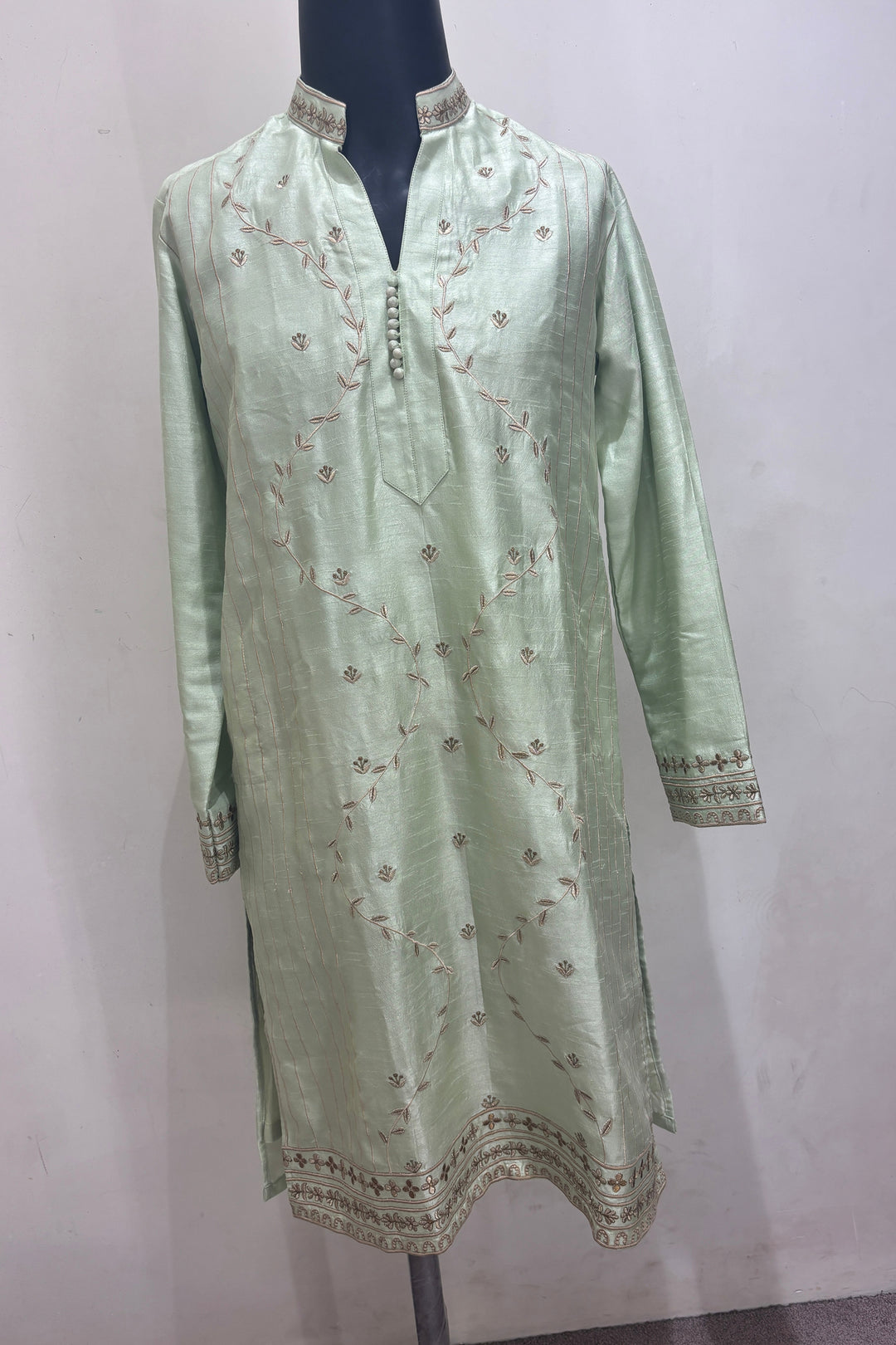 Vanraj — Sage Green Falling Raw Silk Kurta