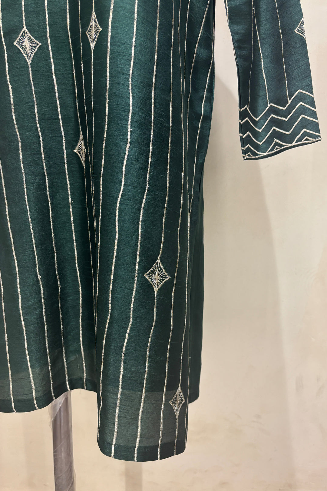 Naksh — Bottle Green Thread Embroidered Falling Raw Silk Kurta