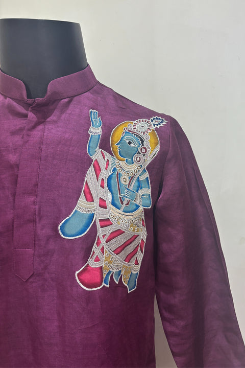 Murali Varnam — Purple Thread Embroidered Linen Satin Kurta