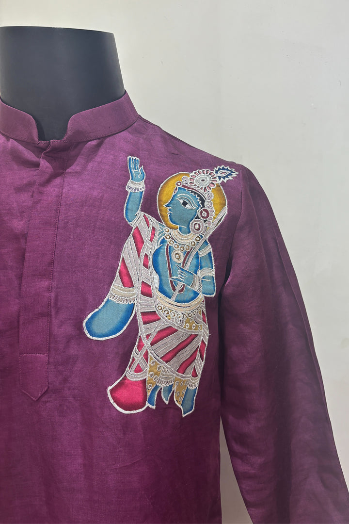 Murali Varnam — Purple Thread Embroidered Linen Satin Kurta