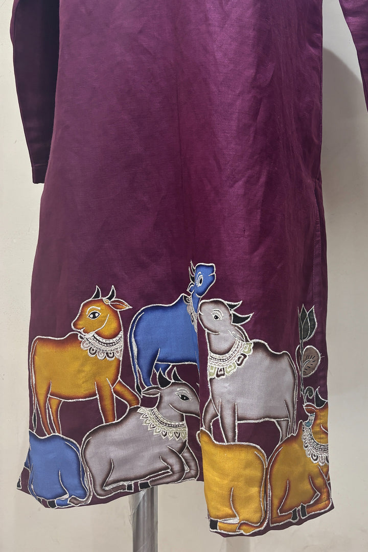 Murali Varnam — Purple Thread Embroidered Linen Satin Kurta