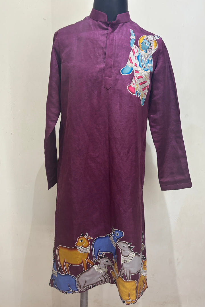 Murali Varnam — Purple Thread Embroidered Linen Satin Kurta