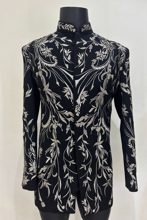 Leone — Black Hand Embroidered British Fabric Indo-Western