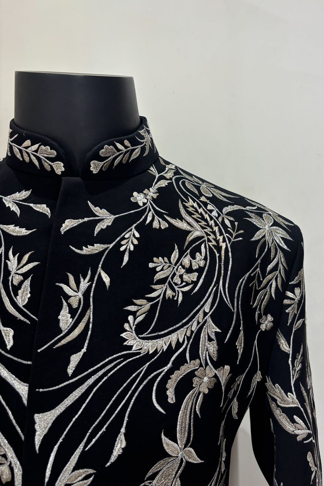 Leone — Black Hand Embroidered British Fabric Indo-Western
