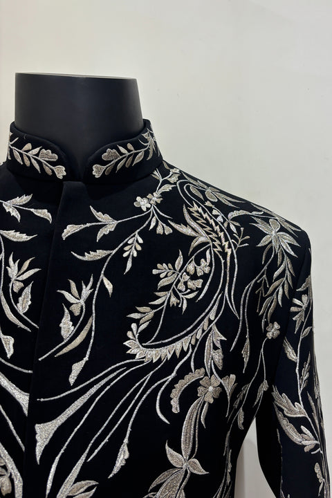 Leone — Black Hand Embroidered British Fabric Indo-Western