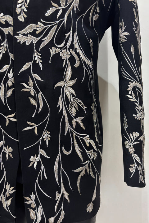 Leone — Black Hand Embroidered British Fabric Indo-Western