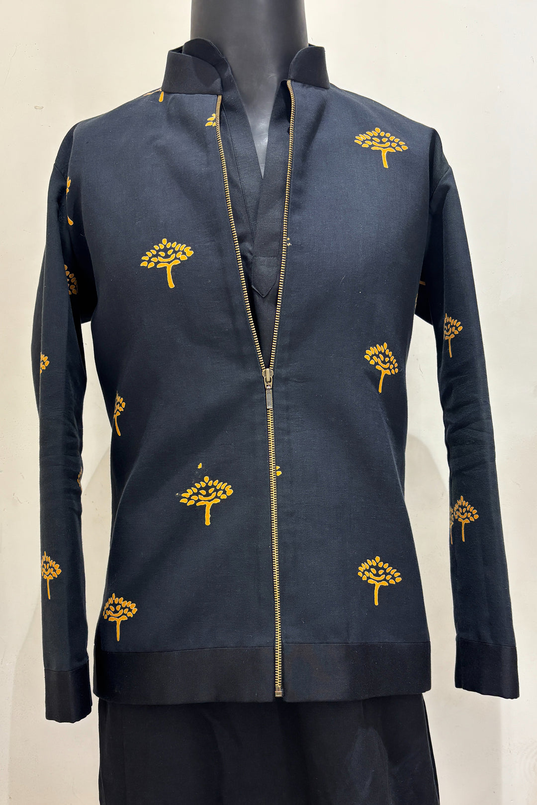 Aztec — Black Mustard Block Print British Fabric Shacket