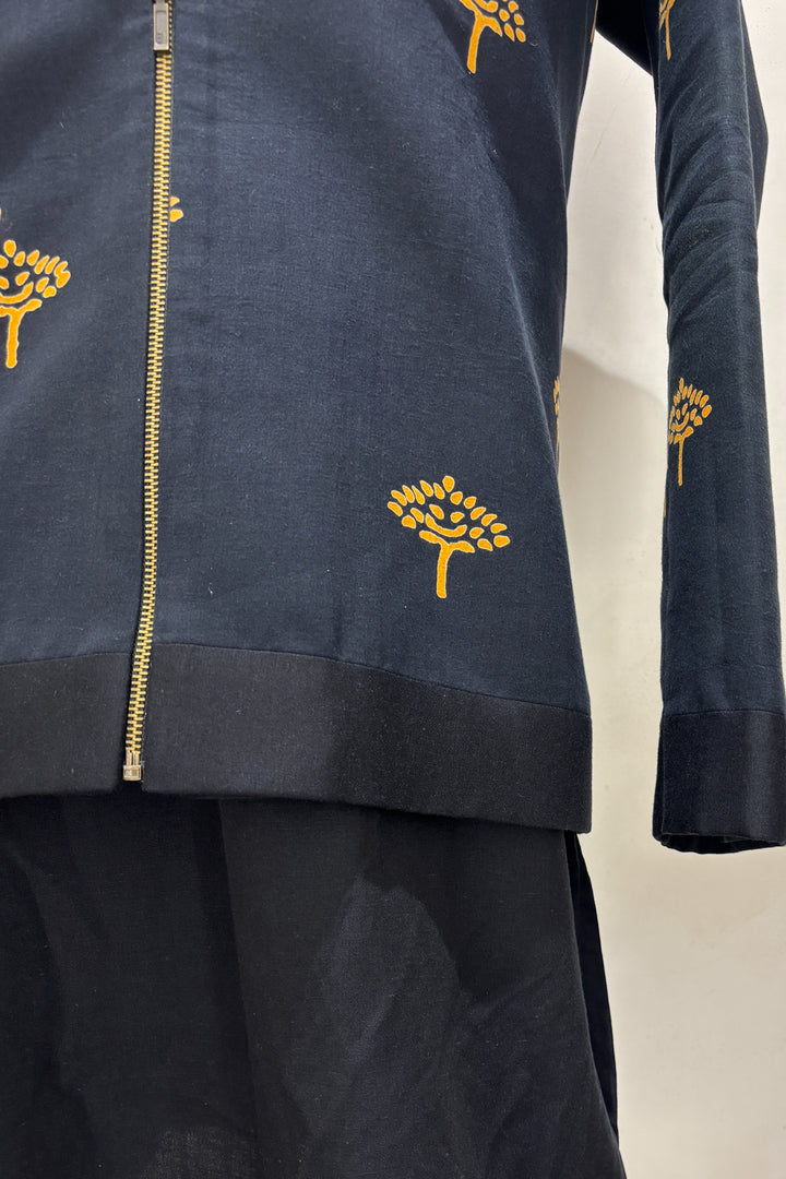 Aztec — Black Mustard Block Print British Fabric Shacket