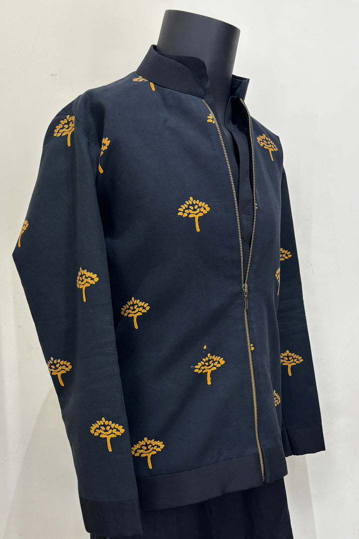 Aztec — Black Mustard Block Print British Fabric Shacket