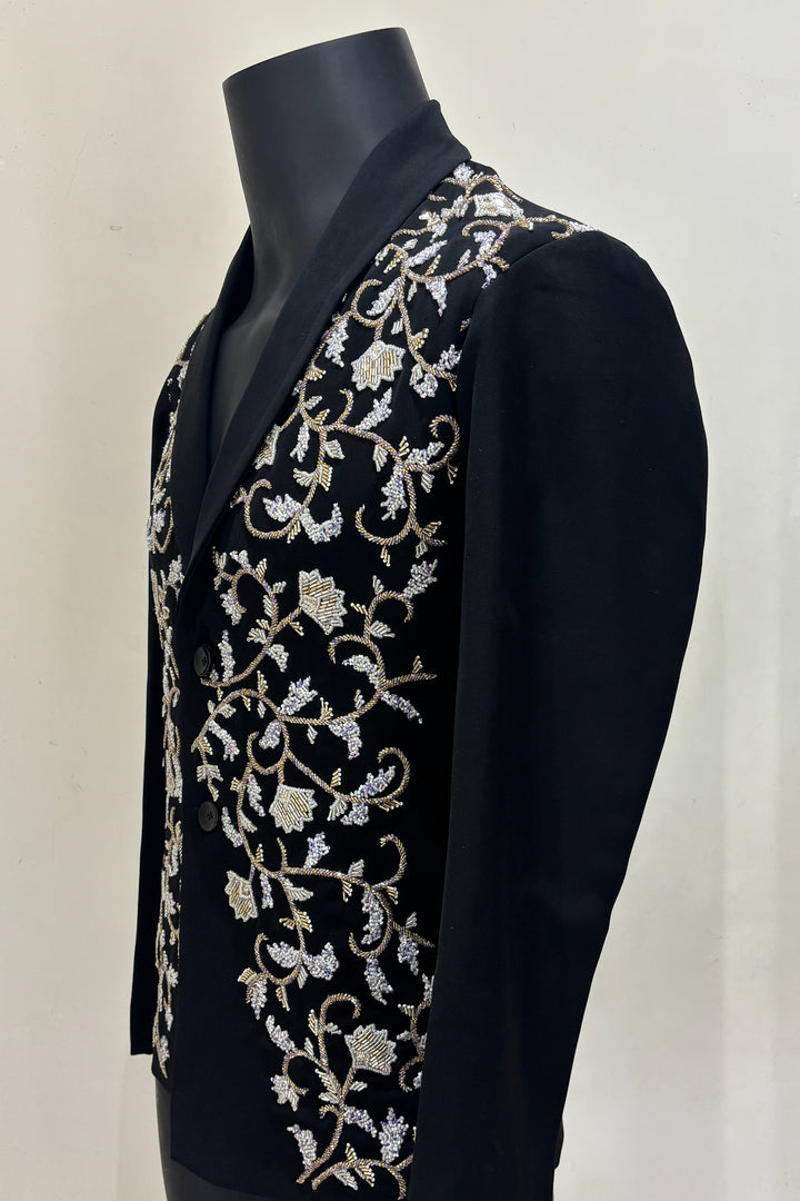 Cassian — Black Hand Embroidered Armani Fabric Shacket