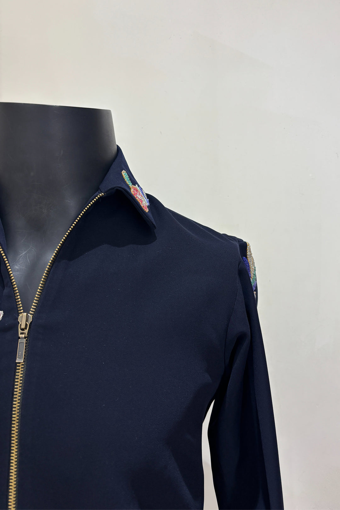 Roman — Midnight Blue Hand Embroidered British Fabric Shacket