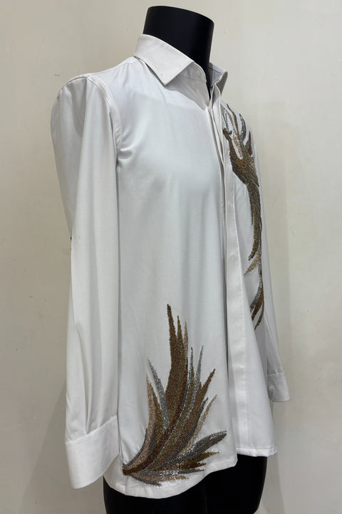 Plumage — White Hand Embroidered Armani Fabric Shirt