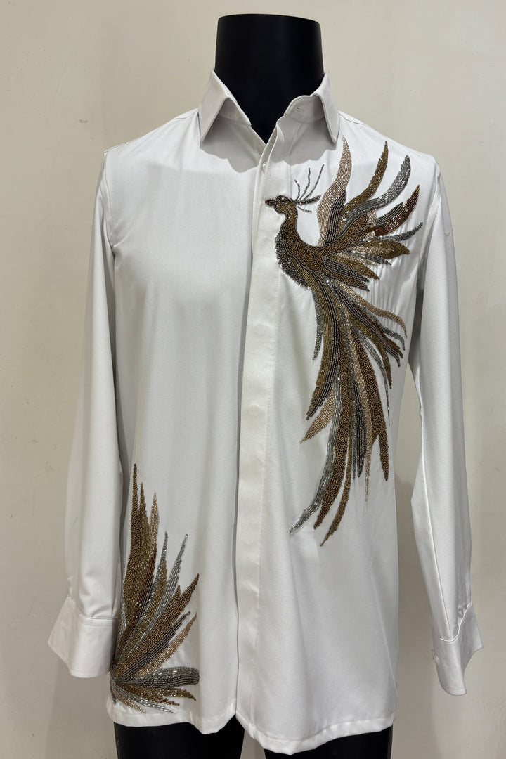 Plumage — White Hand Embroidered British Fabric Shirt