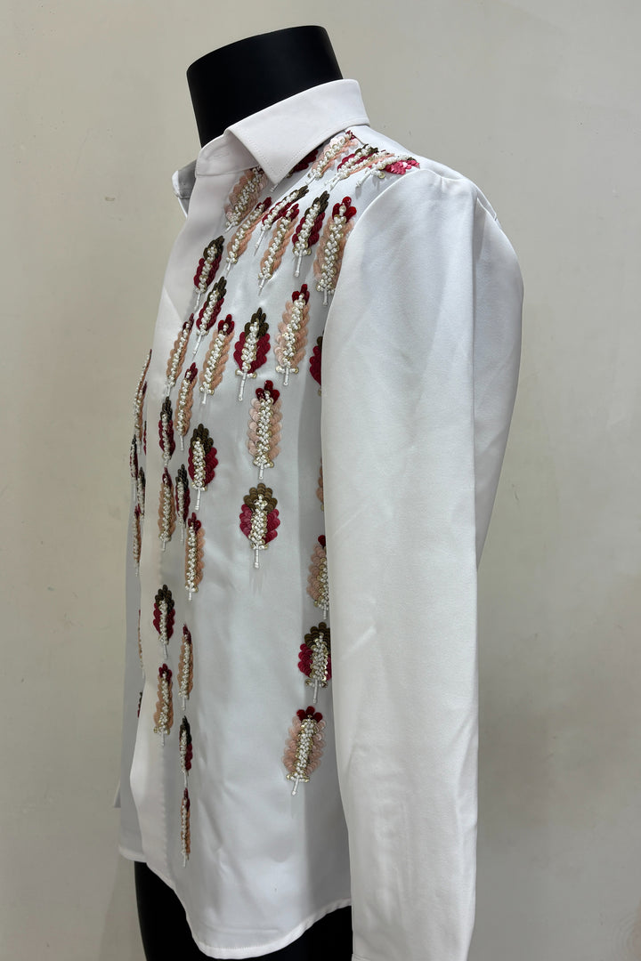 Meher — White Hand Embroidered Armani Fabric Shirt