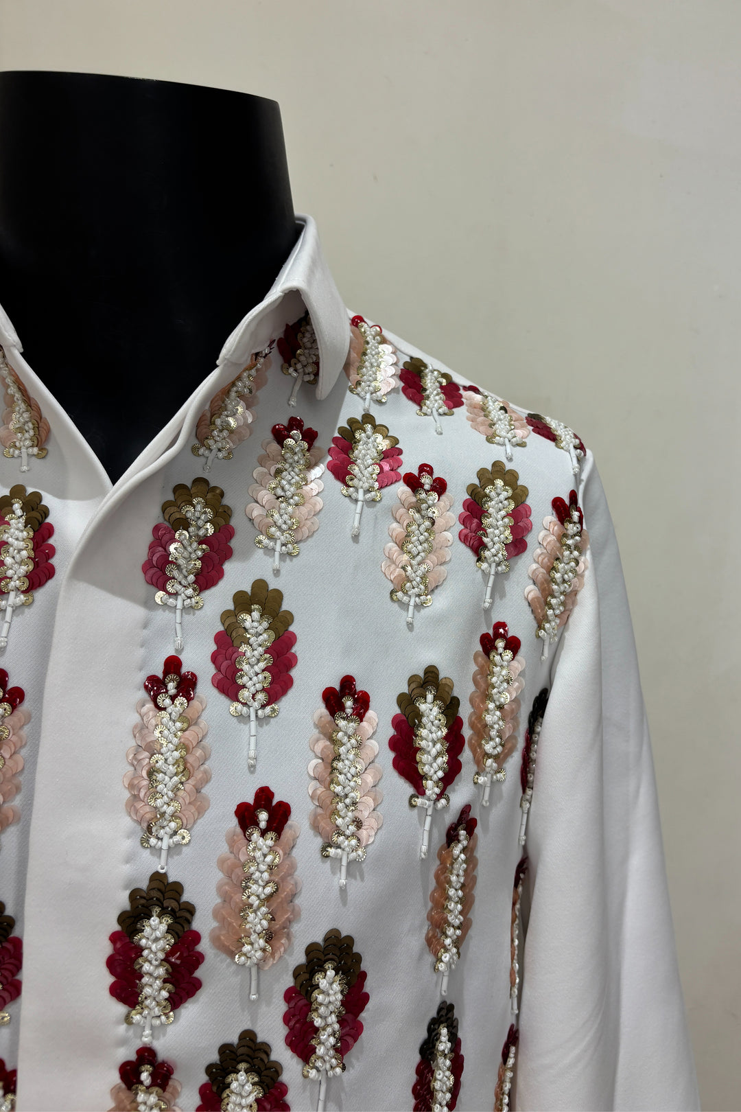 Meher — White Hand Embroidered Armani Fabric Shirt