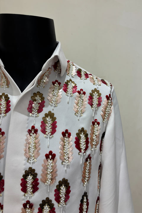 Meher — White Hand Embroidered Armani Fabric Shirt
