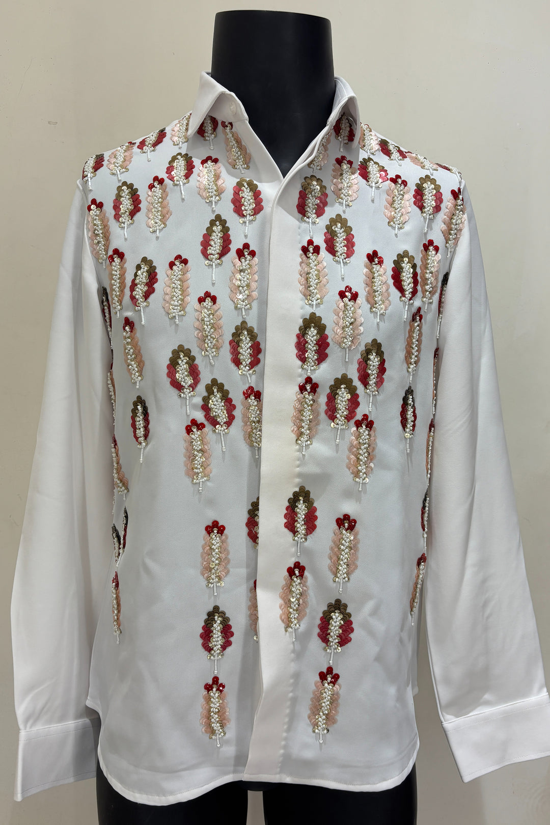 Meher — White Hand Embroidered Armani Fabric Shirt