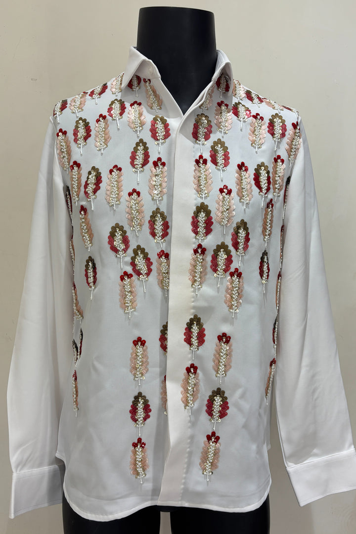 Meher — White Hand Embroidered Armani Fabric Shirt