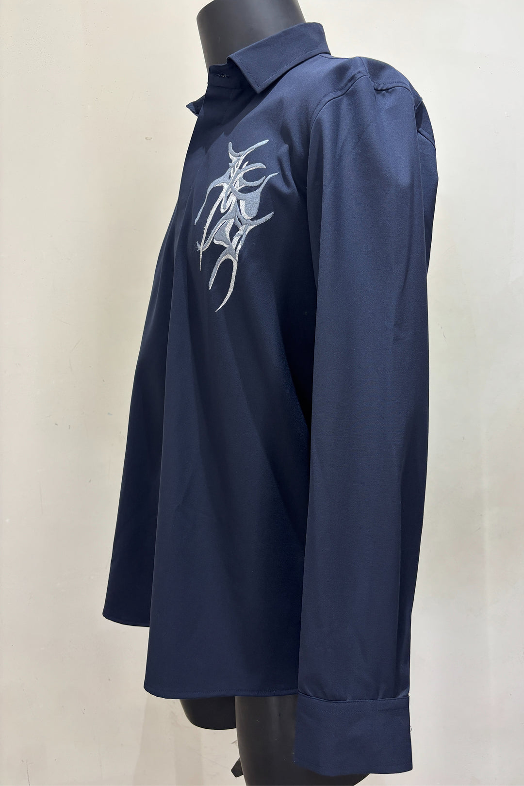 Vael — Midnight Blue Thread Embroidered 4-Way Stretch Shirt