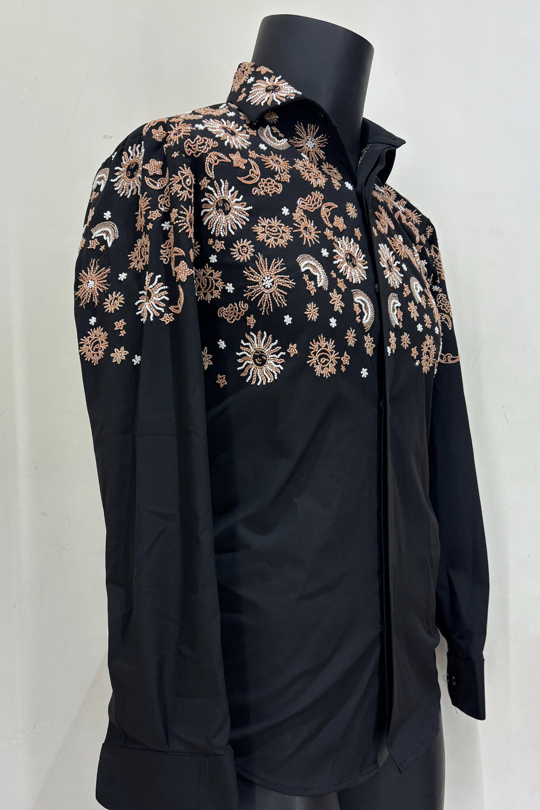 Orbit — Black Hand Embroidered Armani Fabric Shirt