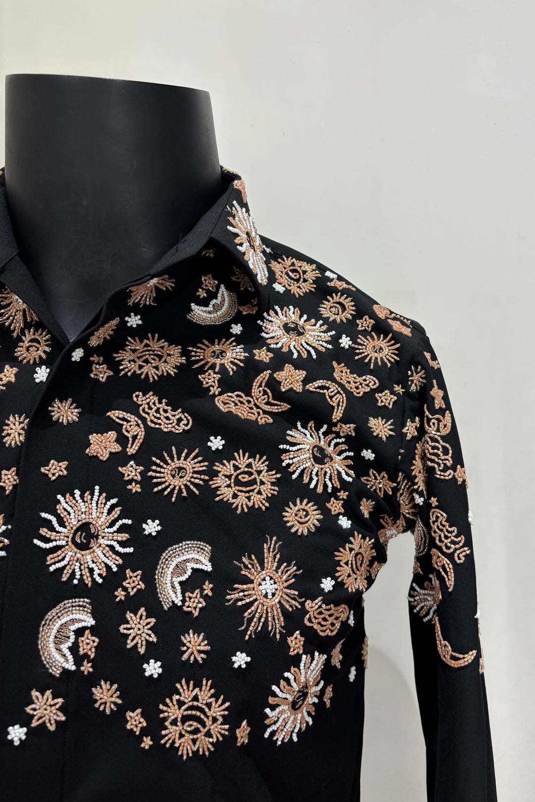 Orbit — Black Hand Embroidered Armani Fabric Shirt