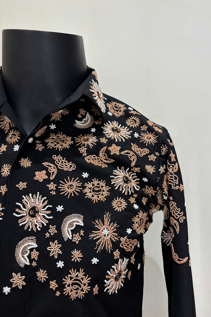 Orbit — Black Hand Embroidered Armani Fabric Shirt