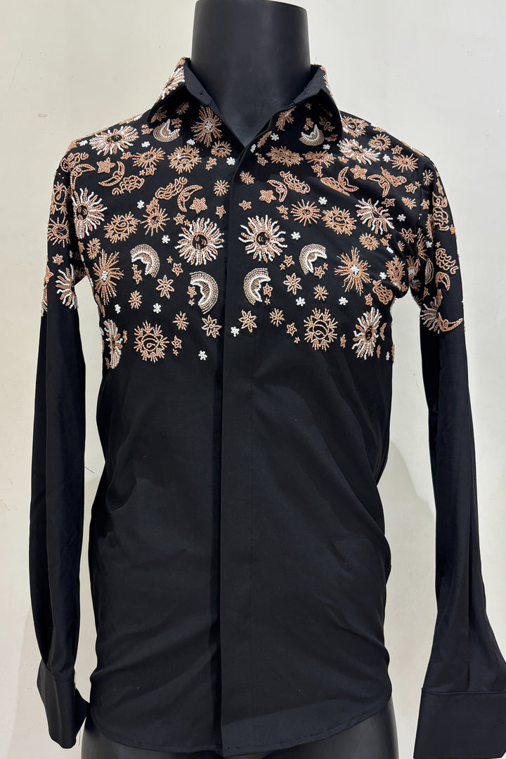 Orbit — Black Hand Embroidered Armani Fabric Shirt